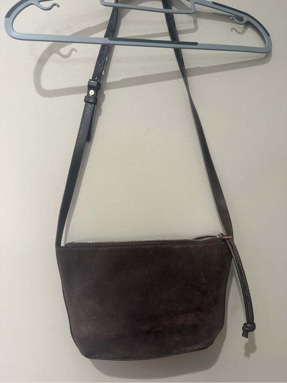 Zara Dark Brown Suede Crossbody Bag with Leather Strap